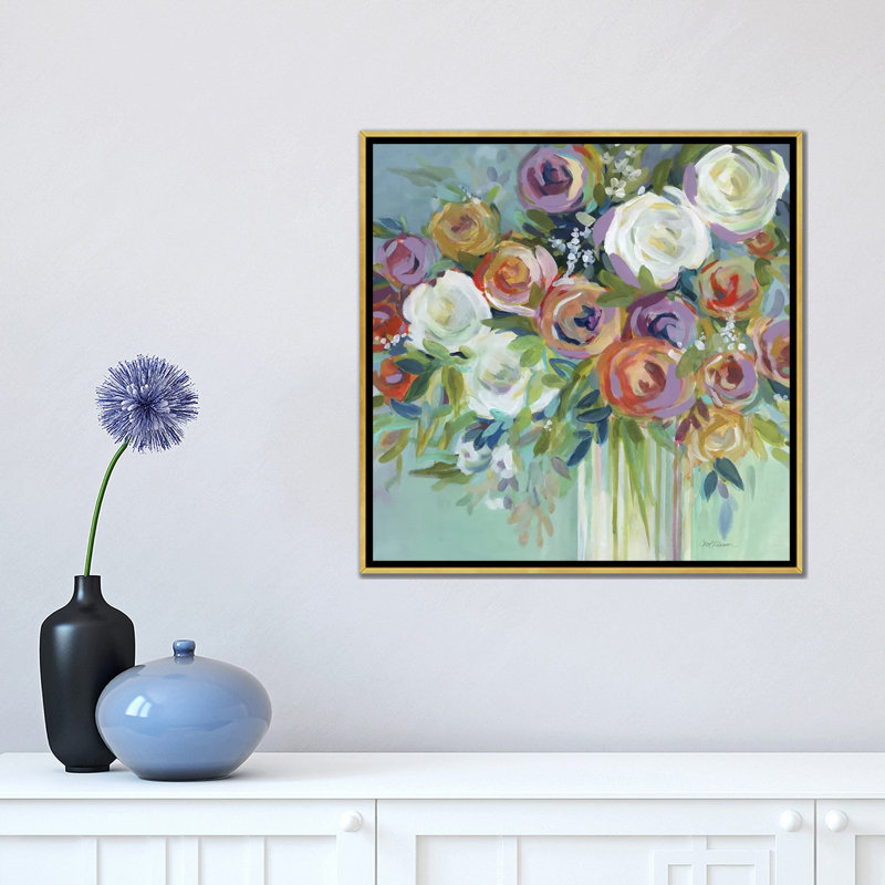 "confetti bouquet ii" par carol robinson-print, Toile encadrée d'or, H 18 po x l 18 po x P 1,5 po