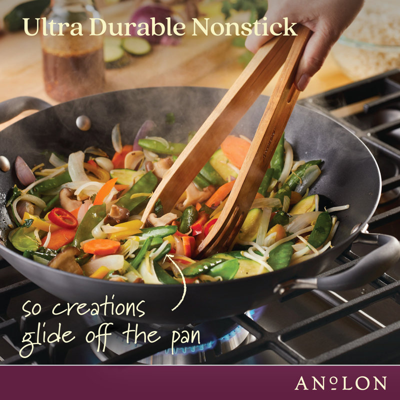 Anolon Advanced Home Hard Anodized Nonstick Wok with Side Handles and Lid, 14 Inch, Gray