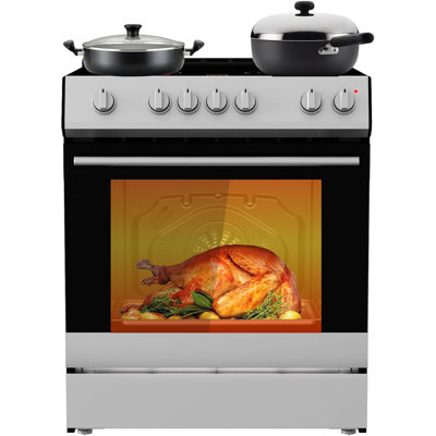 30" Electric Range with 4-Burner Induction Cooktop, Large 5 Cu. Ft. Convection Oven, Stainless Steel Freestanding Ranges with Easy-Clean Glass?, 7 Cooking Functions