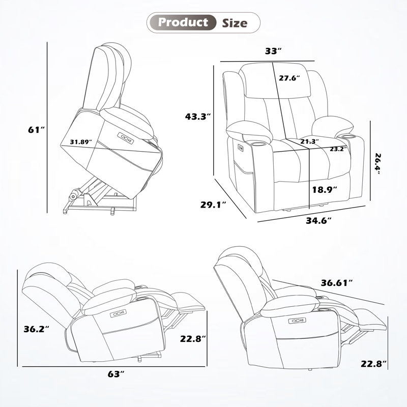 Azelle  Power Lift Chair Recliners Infinite Position with Massage,heat,cup Holder, Beige