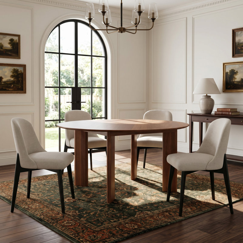 Tables de cuisine rondes en noyer de 59 po avec 4 chaises de salle à manger Moton, 30" H x 59" W x 59" D, Walnut
