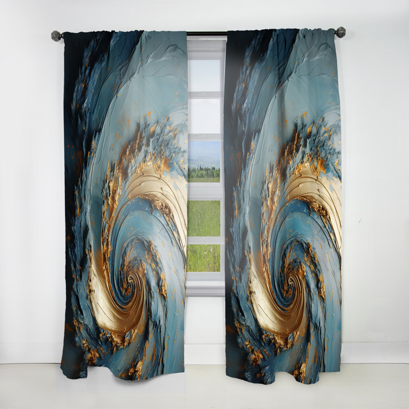 Monteforte Gold And Blue Vortex Potteries - Modern Curtain - Velvet Room Darkening - 1 Panel, 52" W x 63" L