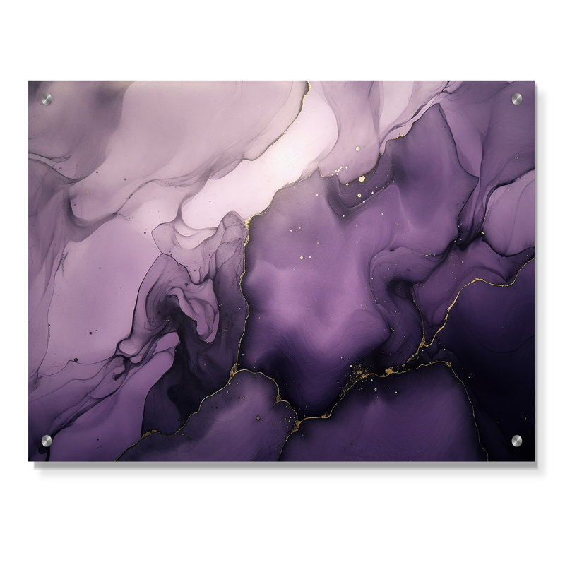 Décoration murale en acrylique mauve et gris avec nuages d'encre de marbre X, H 16 po x l 32 po