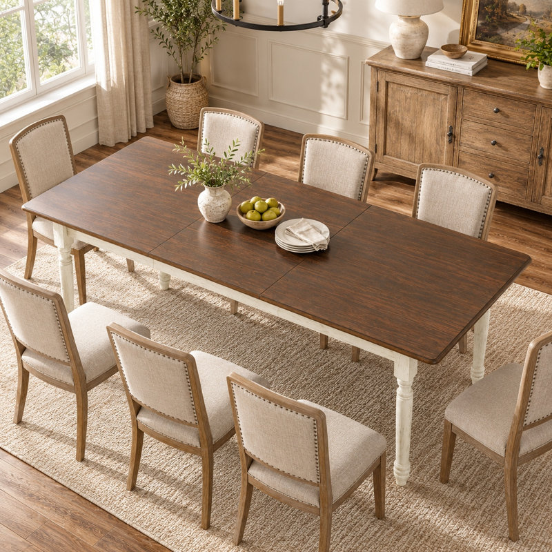 Table de salle à manger extensible de 63 à 78,7 po avec rallonge cachée, pieds tournés en bois massif, table de cuisine et salle à manger bicolore de style campagnard