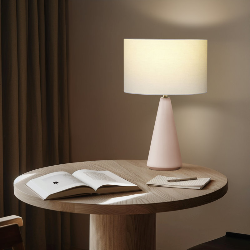 Nathaniel 20" White Cement LED Table Lamp with Cotton Drum Shade