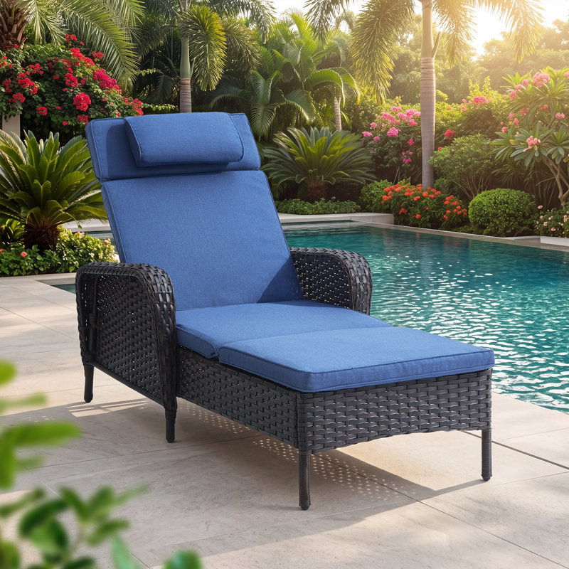 Chaise longue d'extérieur en osier Asreiale, Bleu, Brun
