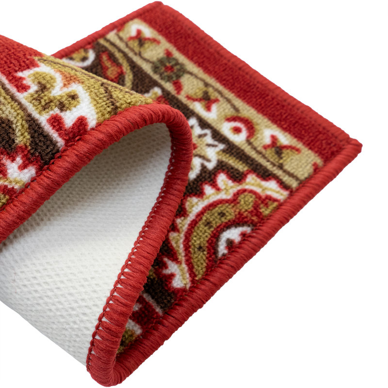 Tapis d'escalier oriental rouge Mahal, Rectangle 32 po x 6,5 po