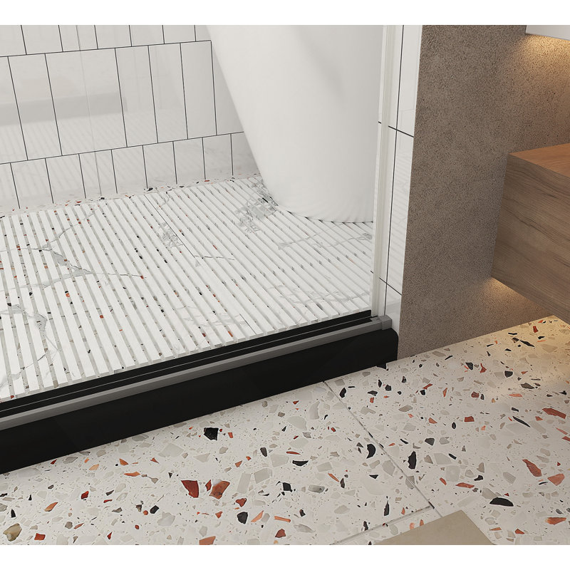 Frameless Shower Door 44-48 "W X 76" H, 1/4 "(6 Mm) Clear Tempered Glass, Explosion Proof Film, Stainless Steel Handle,Brushed Nickel