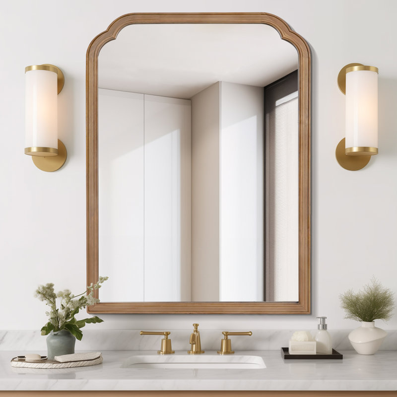 Miroir mural en bois massif pour salle de bain ou chambre à coucher, 40 po x 30 po, Miel profond