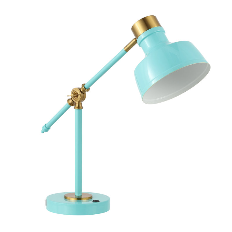 Knollwood Metal USB Desk Lamp, Cyan/Brass Gold, Cyan