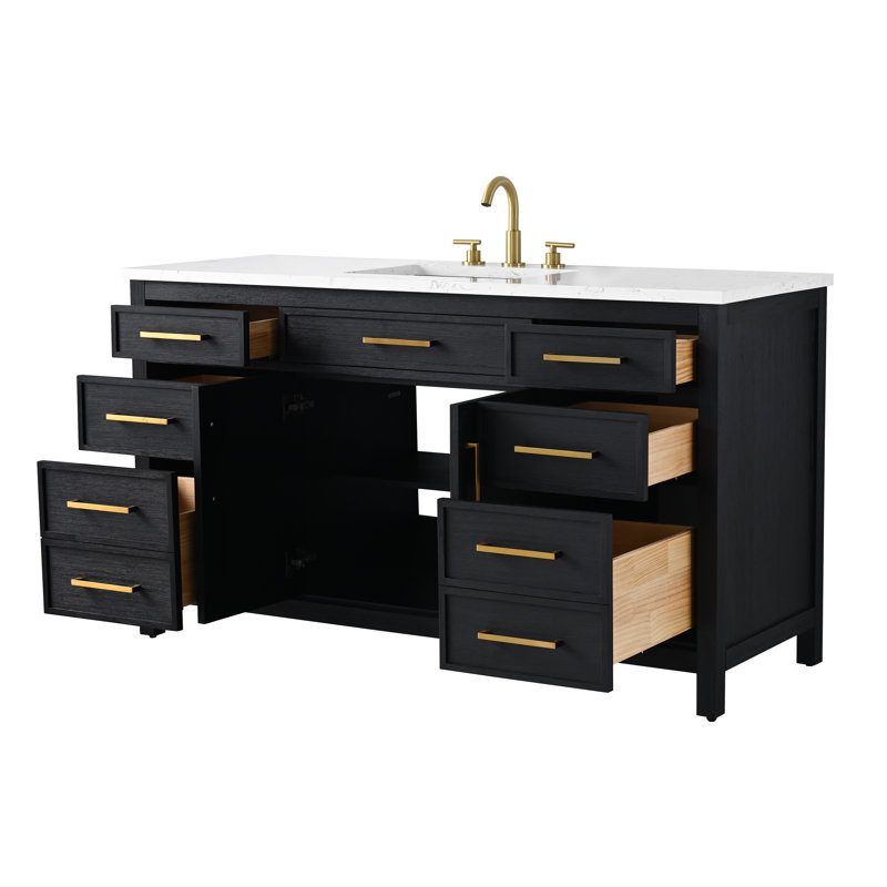 Reajean 60" Single Vanity, Ebony/Brushed Bronze