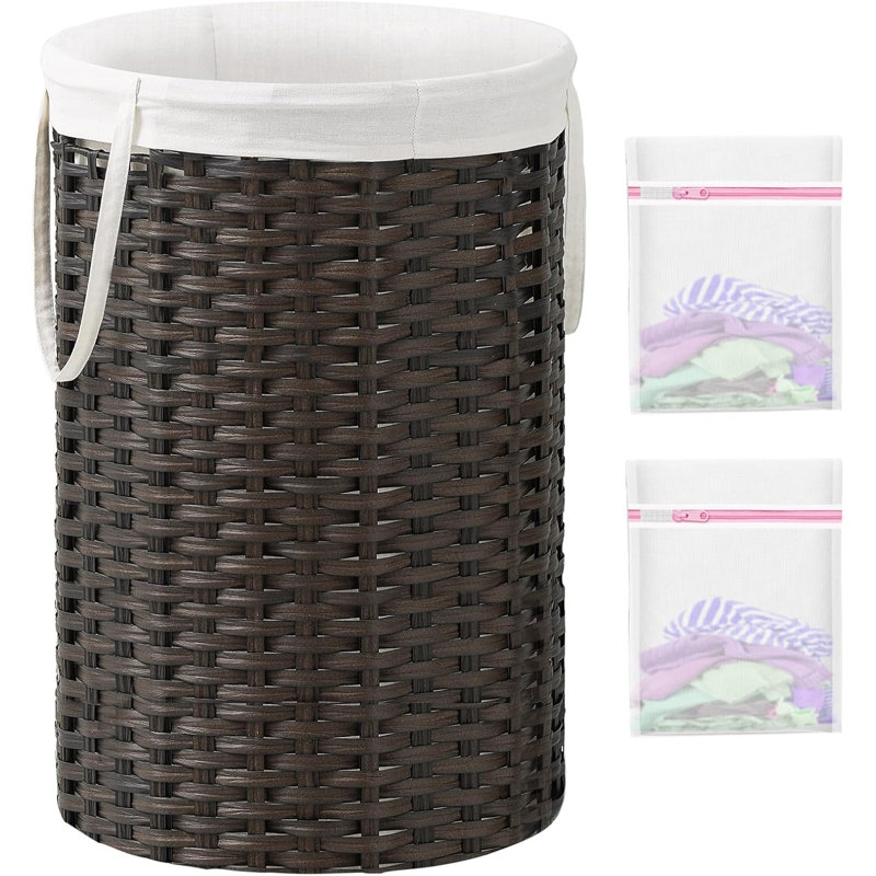 Large Woven Laundry Hamper Basket With Removable Liner And Handles - Durable Rattan Design, Sturdy Metal Frame, Foldable For Space Saving, Includes 2 Mesh Bags For Organization