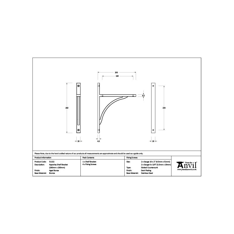 Apperley Shelf Bracket, Aged Bronze, 26cm H x 7.9cm W x 2cm D
