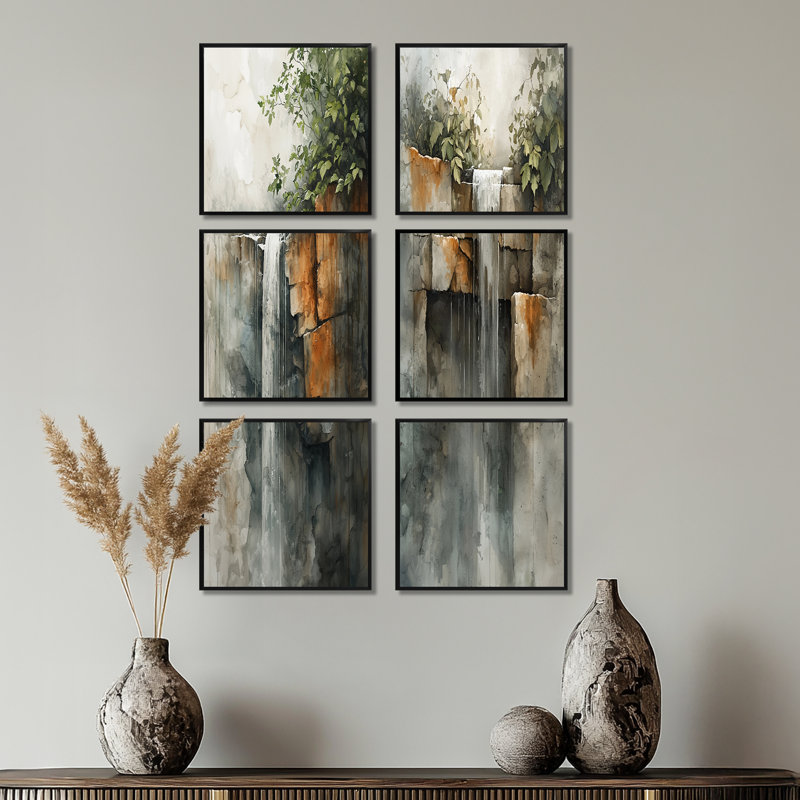 Waterfall Oasis - Waterfall, ensemble de 6 reproductions d'art sur toile, Noir, Impression encadrée sans passe-partout