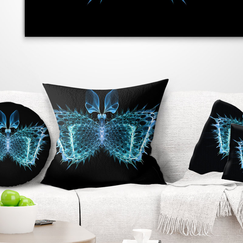 Coussin décoratif abstrait avec fractale abstraite papillon, 18 po x 18 po, Coussin décoratif