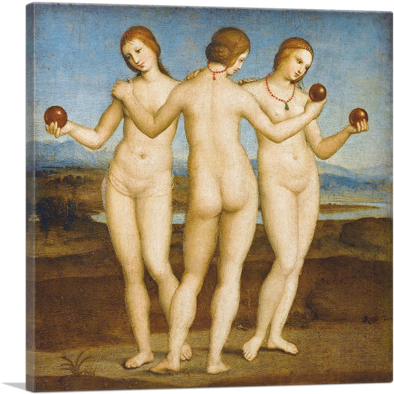 «The Three Graces 1505» par Raphael, reproduction d'art sur toile tendue, H 12 po x l 12 po x P 0,75 po