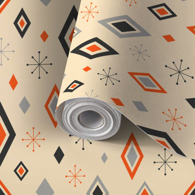Papier peint auto-adhésif à motif de losanges géométriques rétro adhésifs et amovibles 17,7 po x 118 po (45 x 300 cm)