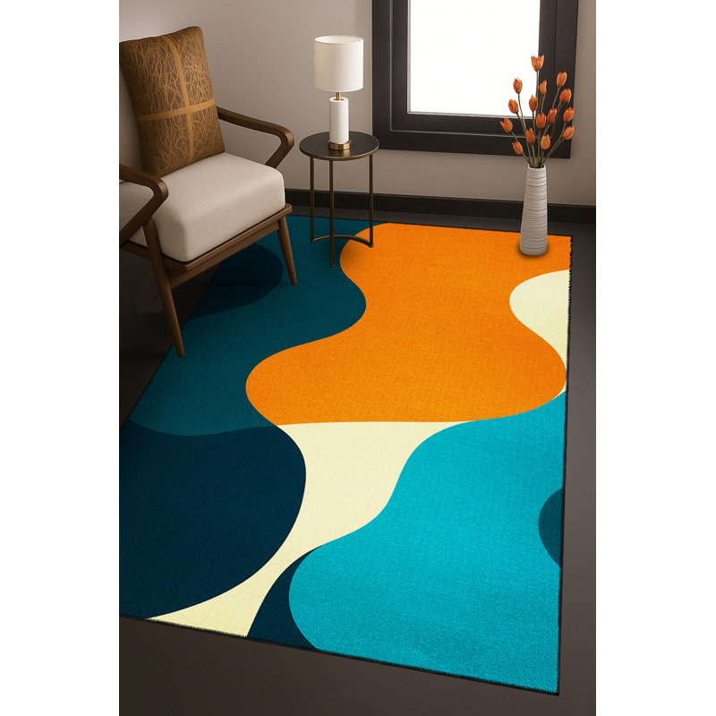Tapis bleu tissé lavable rétro Mosso, 2'4" x 3'11"
