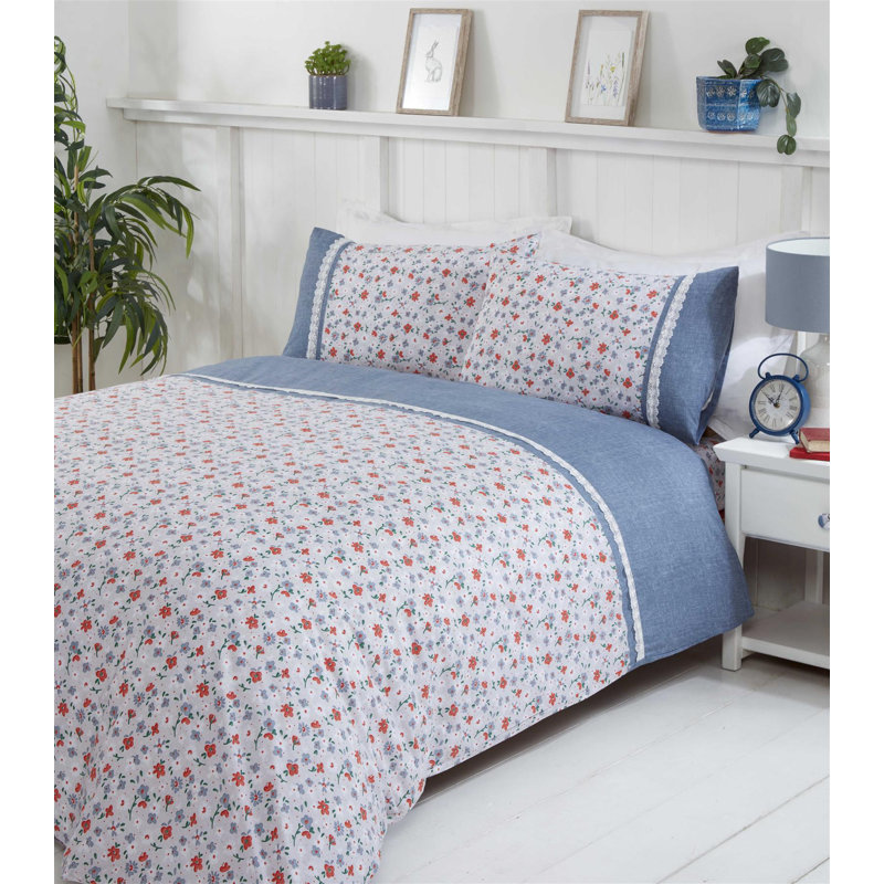 Brill Floral Bedding with Pillowcases Included, Kingsize - 2 Standard Pillowcases, Blue/Pink
