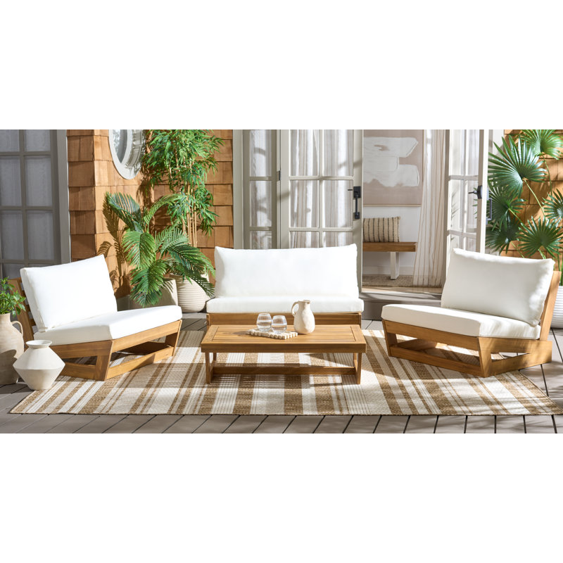 Frisina 4 Piece Solid Acacia Wood Patio Conversation Set