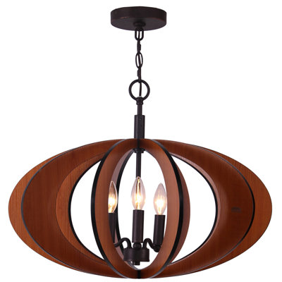 Kylan 3 - Light Wood, Metal Globe Chandelier