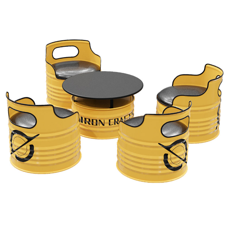 4 - Person Pedestal Dining Set, Yellow, Yellow/Black