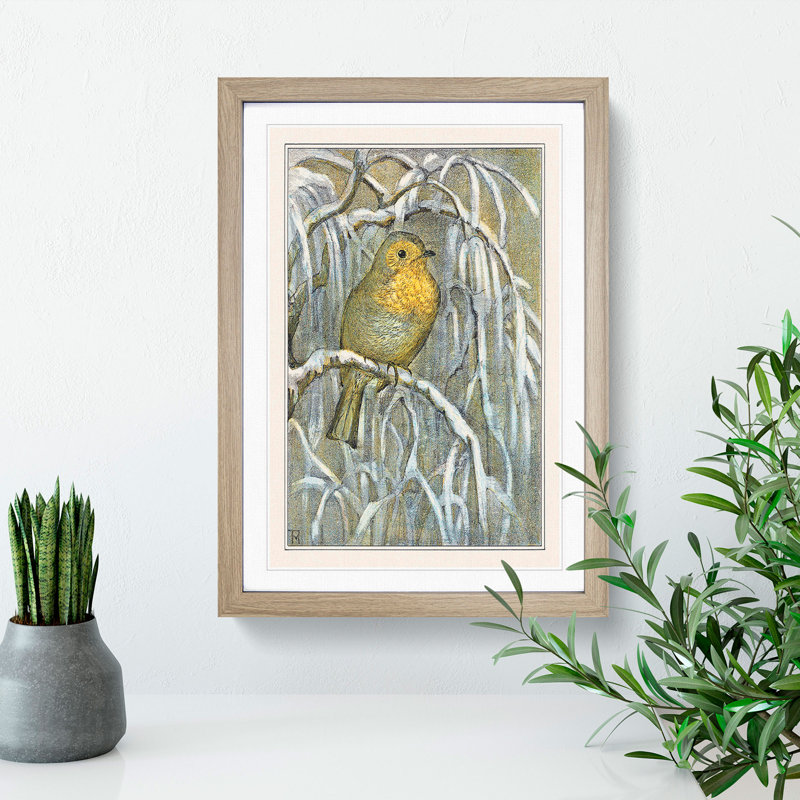 Robin Bird by Theo Van Hoytema - Picture Frame Painting, Oak Framed, 36cm H x 27cm W x 2cm D