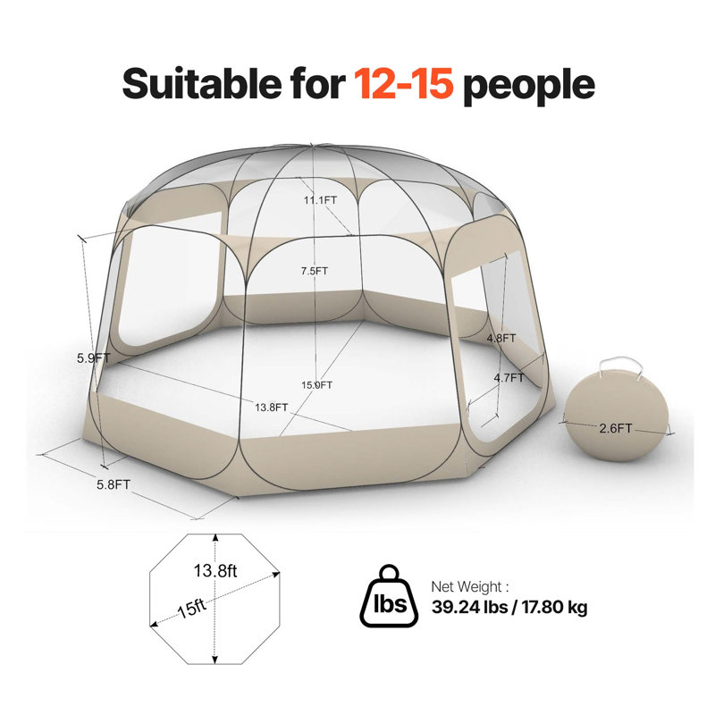 Pop-Up Bubble Tent, 15' x 13.8' Transparent TPU Dome Shelter with Roll-Up Windows for Outdoor Garden and Patio