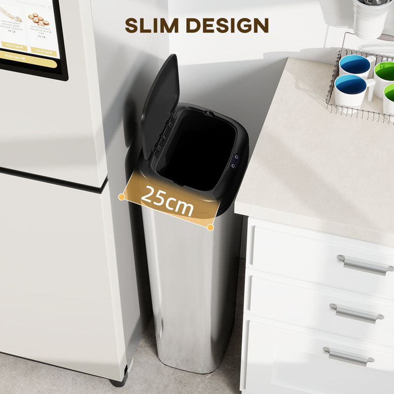 HOMCOM 50L Sensor Bin Automatic Touchless Slim Kitchen Bin Black, Silver