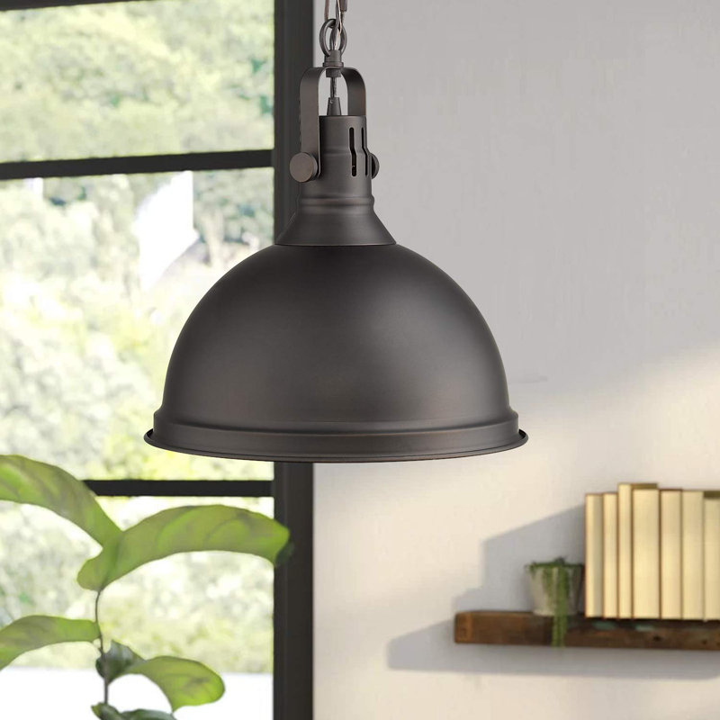 Luminaire suspendu en dome à 1 lumière, Bronze frotté à l'huile, Nickel brossé