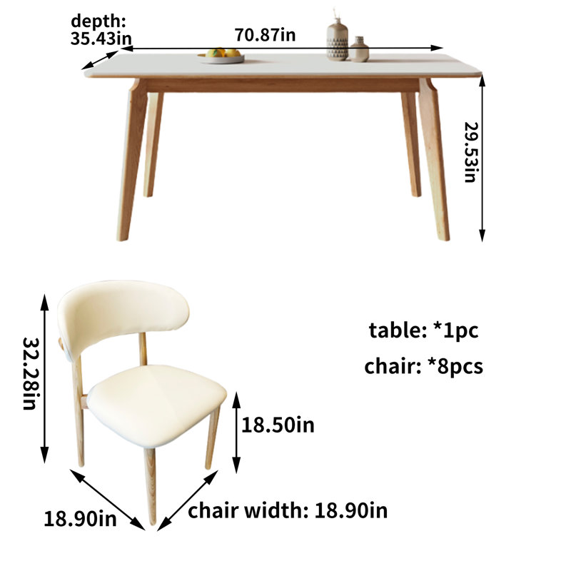 Ensemble de table de salle à manger moderne en bois de frêne