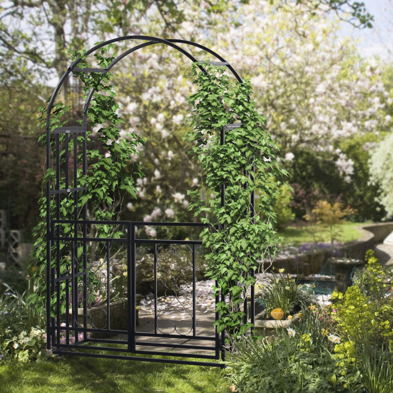 Jardin 81 po en métal avec barrière verrouillable, motifs de cœur pour la célébration et la fête, mariage à deux portes gris,