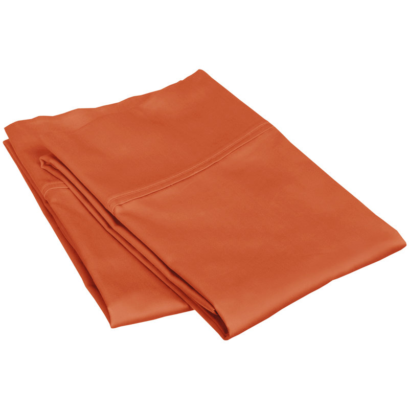 Ensemble de taie d'oreiller en coton certifié égyptien - 300 fils de couleur unie, Très grand lit, Citrouille