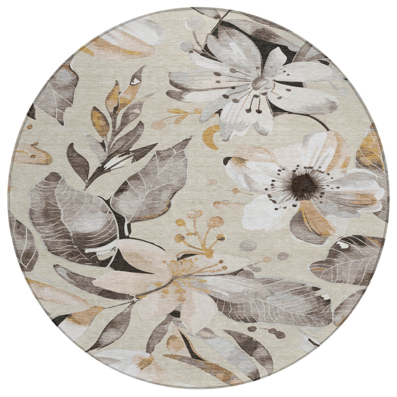 Tapis floral intérieur / extérieur lavable à la machine London ACN2260, Rond 8 pi