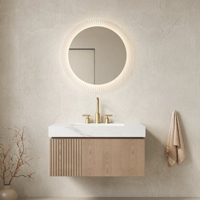 Meuble-lavabo 36 po avec lavabo, comptoir flottant en pierre frittée et lavabo en céramique