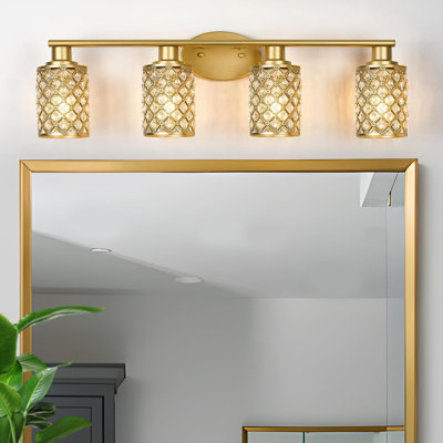 Modern Gold Bathroom Vanity Light With Crystal Shade, Wall Sconces For Mirror, Elegant Lighting Fixture For Powder Room