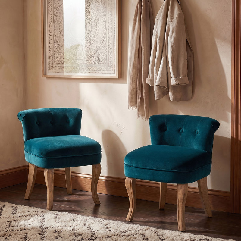 Modern Tufted Velvet Side Chair with Solid Wood Legs, Teal