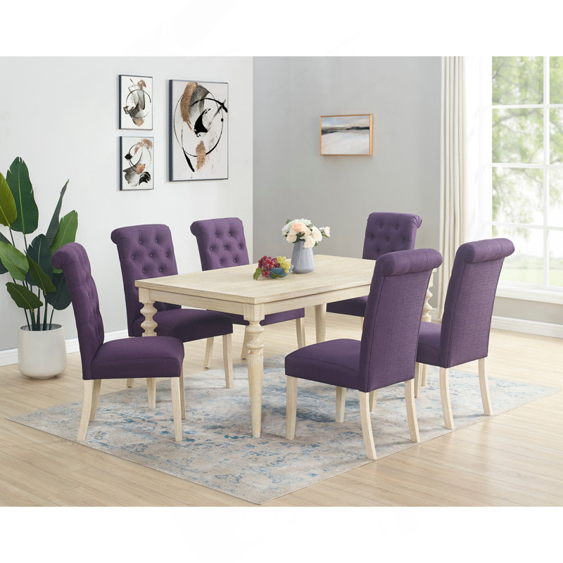 Ensemble de salle à manger 7 pièces à pieds tournés Amonia avec 6 chaises capitonnées Amonia, 7 pièces : table, 6 chaises