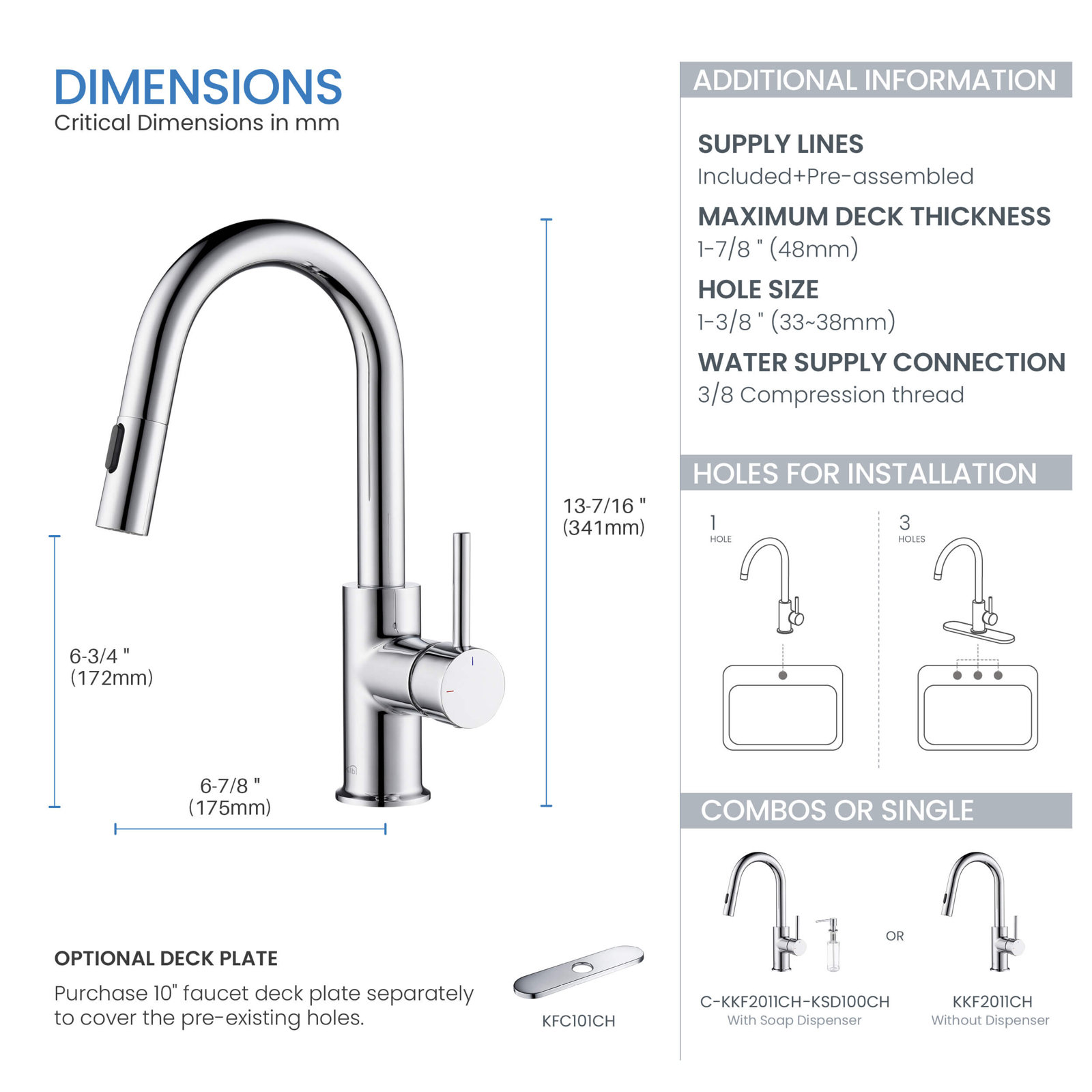 Luxe Pull-Down Kitchen Faucet with Accessories, Chrome