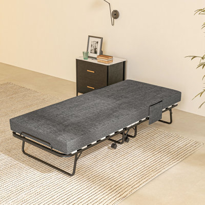 Dimitris Folding Bed with Mattress Foldable Guest Bed on Wheels w/ Cover Dark Grey