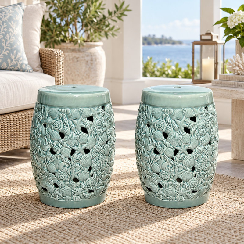 Marina Seashell Ceramic Garden Stool