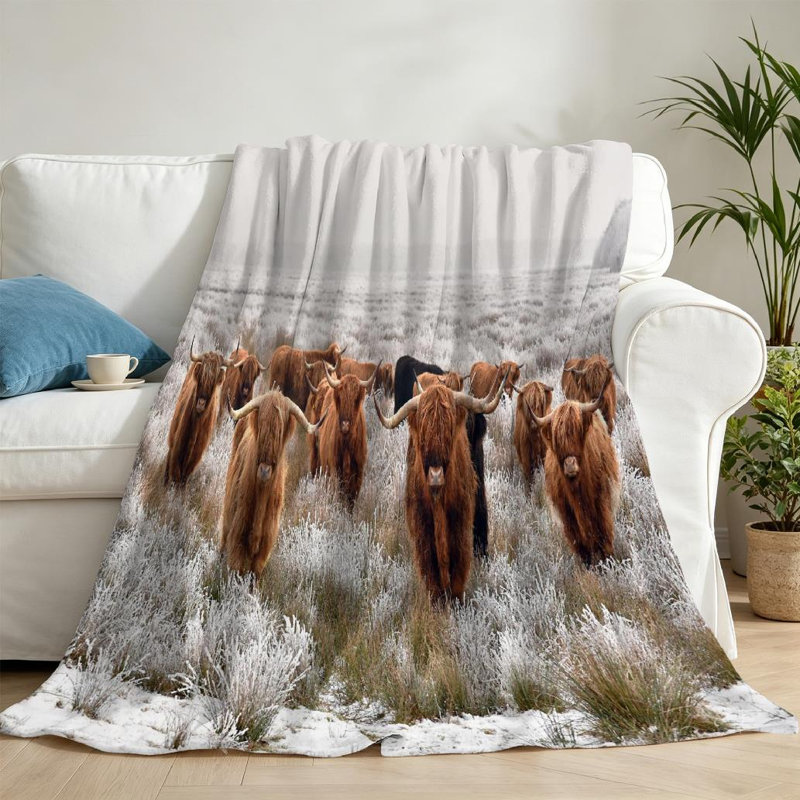 Jeté brun en flanelle de molleton ultra doux, imprimé d'un côté écossais rouge naturel, Throw 50" x 60"
