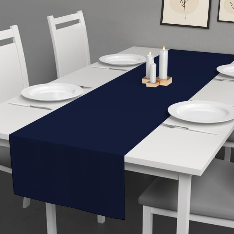 Qubz 100% Cotton Rectangular Table Runner, Kitchen Stylish Dining Décor Table Cloth, (navy, 30x180 Cm) Washable And Reusable Dinner Cloth