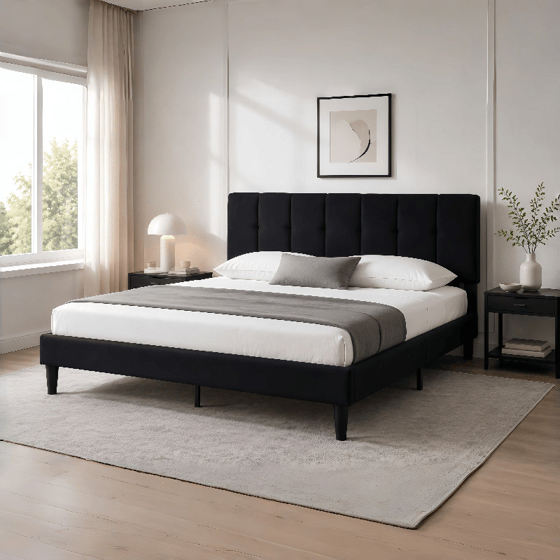 Dajai Upholstered Unfinished Platform Bed, King, Black