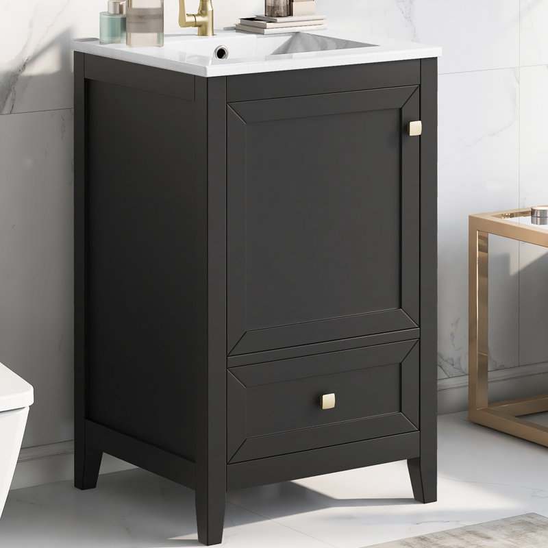 20'' Single Bathroom Vanity With Ceramic Top, Black