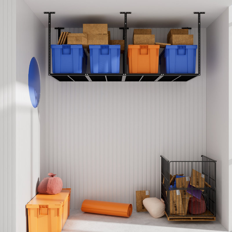 48 po P x 72 po L Noir avec support de rangement de plafond à hauteur réglable avec crochets libres, Noir