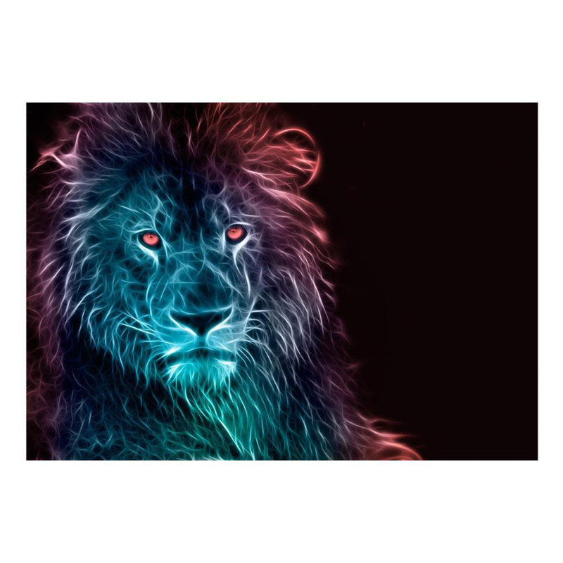 Adhésif mural lion dans la nuit, L 110,04 po x l 156,96 po, Bleu / mauve / rouge, Traditional Unpasted
