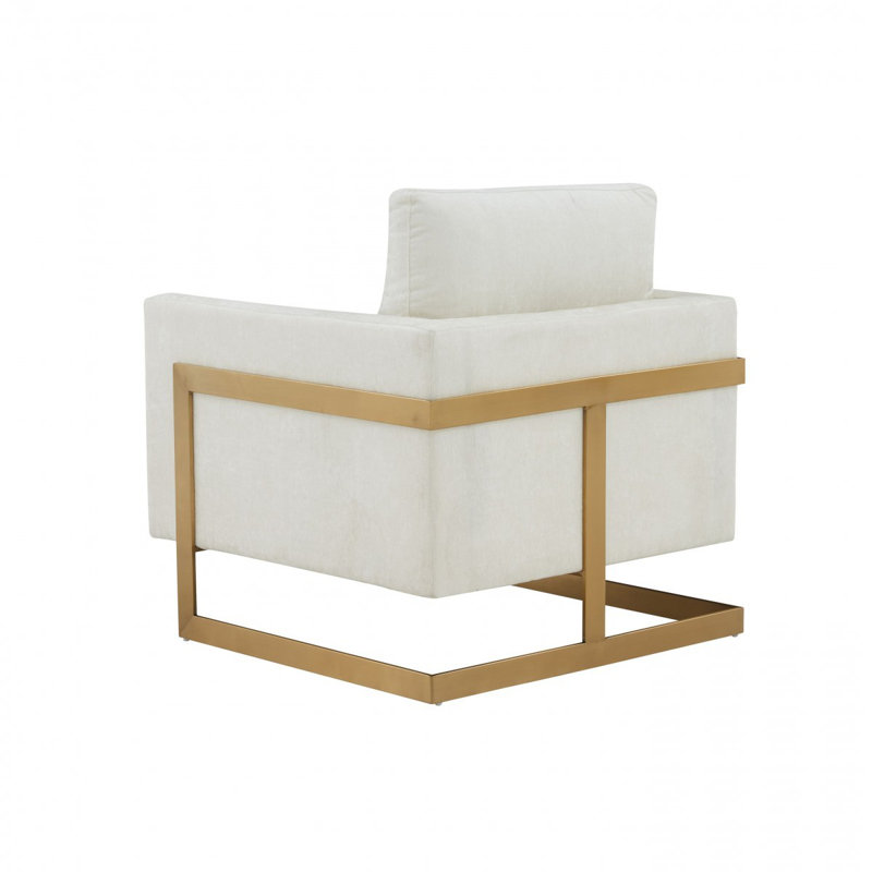 Chaise avec accoudoirs rembourrée 34 po crème et or