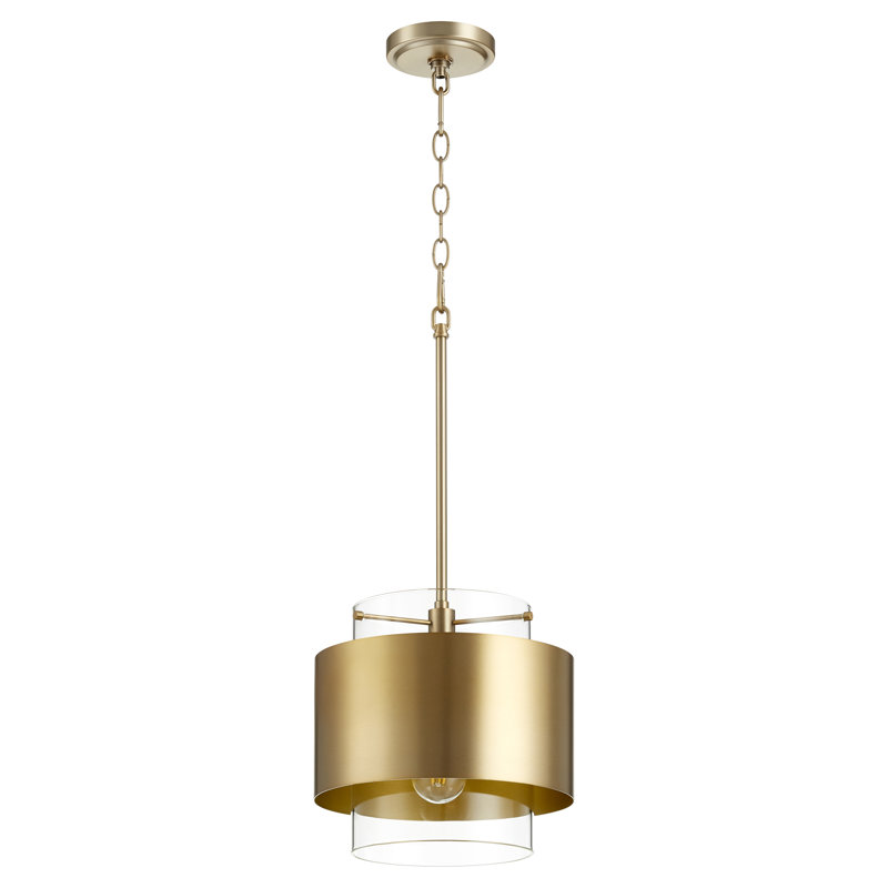 Luminaire suspendu cylindrique à 1 lumière Syren, Laiton vieilli