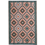 Tapis vert / rose clair / bleu sarcelle